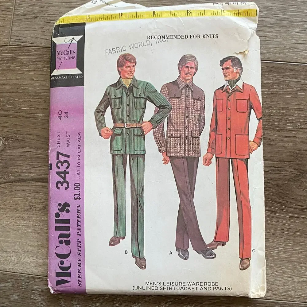 Vintage Sewing Patterns Mens McCall & Simplicity 1970 Chest 40 Waist 34 Lot 2